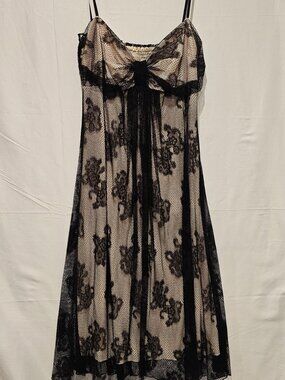 JM Atelier Lace Slip Dress Black Nude Sheer Babydoll Lingerie Size 12